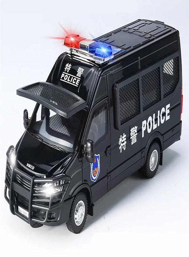 KING FORU 1:24 Scale Exclusive Alloy Metal Pull Back Die-cast Car Model with Sound Light Mini Auto Toy for Kids Metal Model Toy Car with Sound and Light (1.24 -Scale Police Van-Black) - Image 1